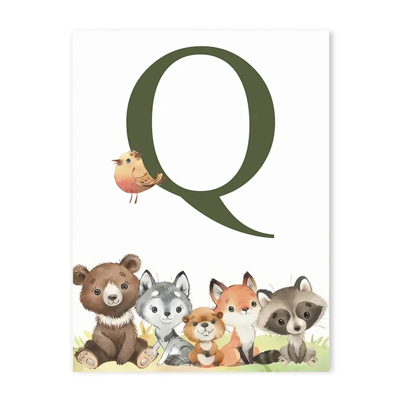 thumbnail image 1 of Impresiones de guardería de bosque, animales del bosque, ciervo, conejo, oso, zorro, arte de pared personalizado, pintura en lienzo, póster, imágenes de pared, decoración de habitación de niños, 1 of 5