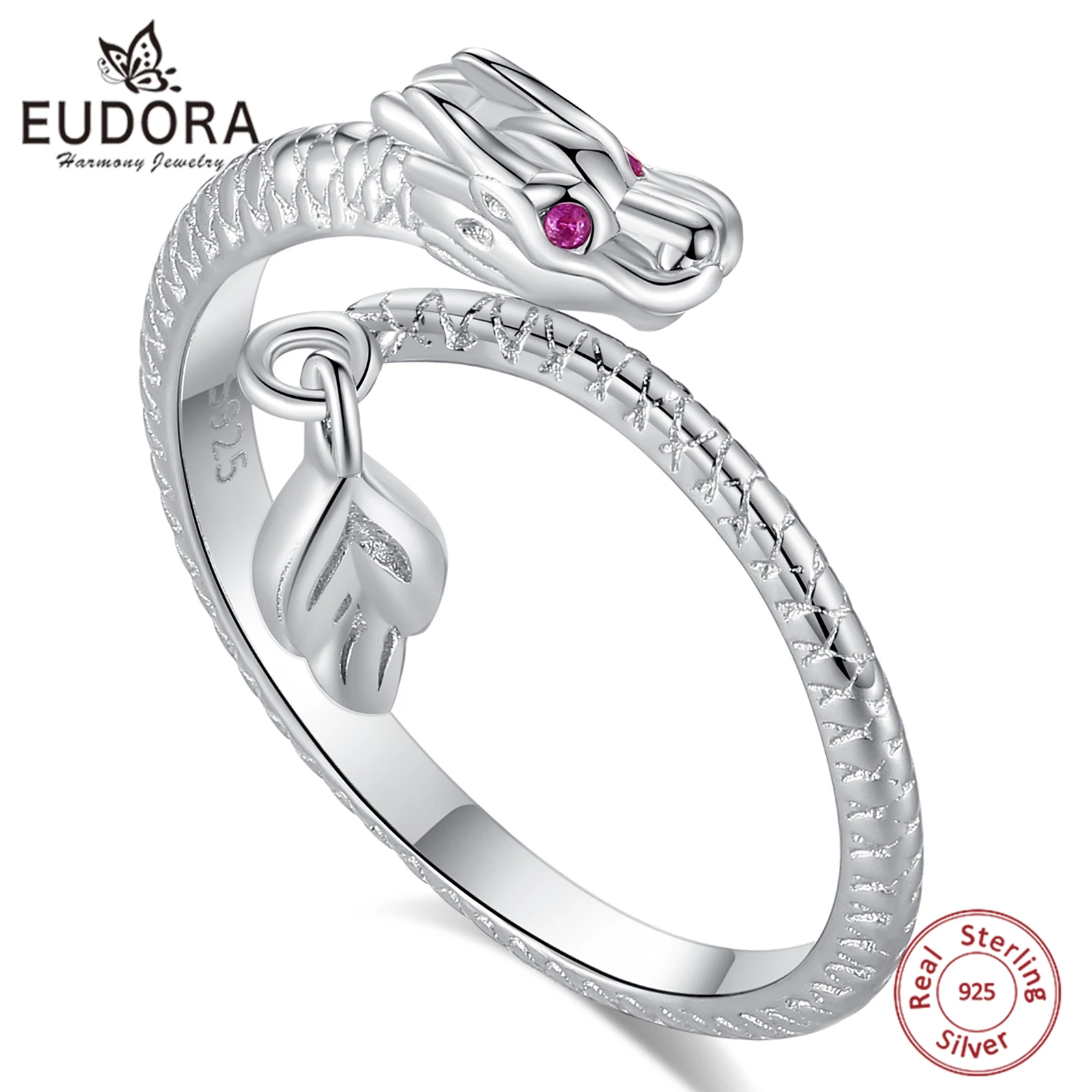 

Eudora 925 Sterling Silver Cool Dragon Adjustable Ring for Men Women Temperament Personality Dragon Ring Trendy Jewelry Gift