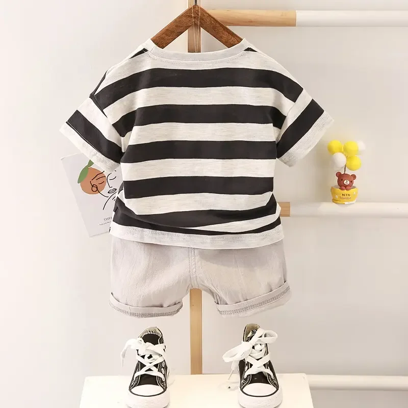 Kids Kids Boy Printing Strips T Shirt Shorts Summer Children Outing Clothes 2Pcs/Set Infant Toddler Tracksuits 0-5 Years