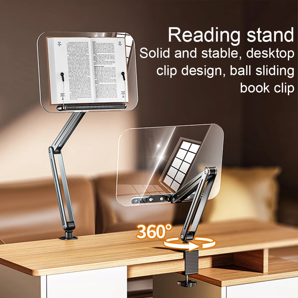 아크릴 북 스탠드 인체공학적 접이식 책 받침대 360도 회전 °   회전식 접이식 데스크탑 라이저 스탠드 (레시피, 악보, 태블릿용)