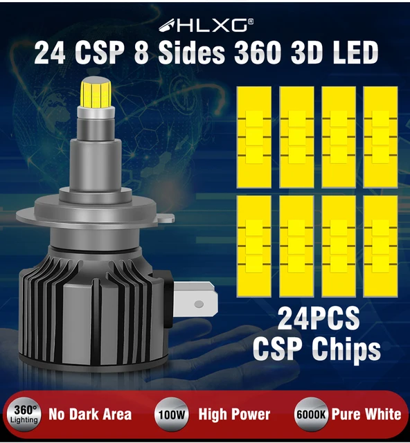 HLXG 2x H7 LED Auto Light 3D No Blind Zone 24 Sides led lamp 72PCS CSP –  y4mart