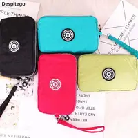 Stripe Flower Leaf Print Zipper Coin Purse Letter Star Three Layer Nylon Wallet Waterproof Money Bag With Lanyard Card Holder 1