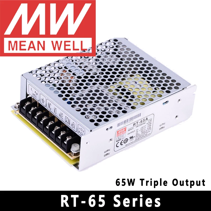 Mean Well 오리지널 트리플 출력 스위칭 전원 공급 장치, Mean Well RT-50 65 85/125 시리즈, AC DC 5V, 12V, 15 V, 24V