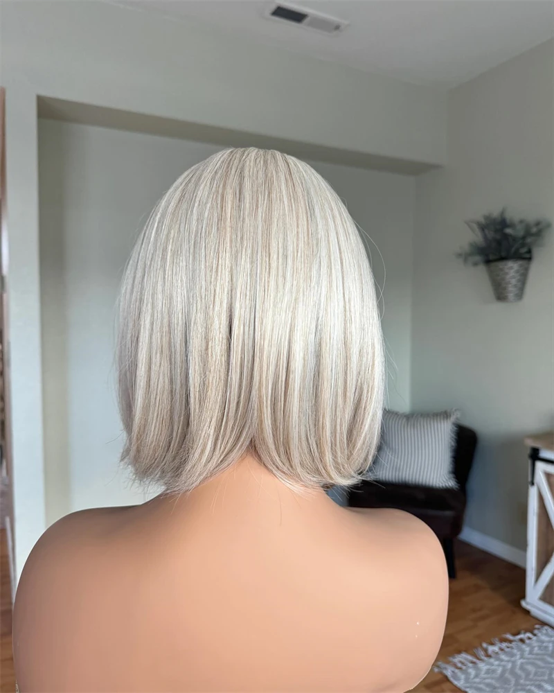 Synthetic Human Hair Wig Futura Short Bob Wig Ombre Blonde Highlights Ash Colored Lace Frontal Wig synthetic Mixed with 5% Human Hair Short Women