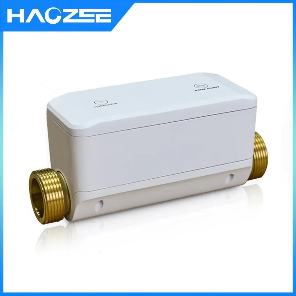 Haozee WiFi Smart Water Valve - Automatic Shutoff, Flow Meter, Works With Leak Detectors, 3/4" Pipe