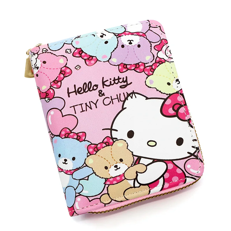 Sanrio Cute Wallet Hello Kitty Coin Purse Kawaii Leather Card Holder Women Pu Casual Money Bag Kids Toy Birthday Gift for Girl