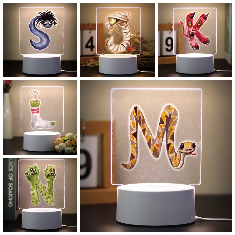 어린이용 글자 3D 야간 조명 장난감, 가정용 어린이 야간 조명, USB 분위기..