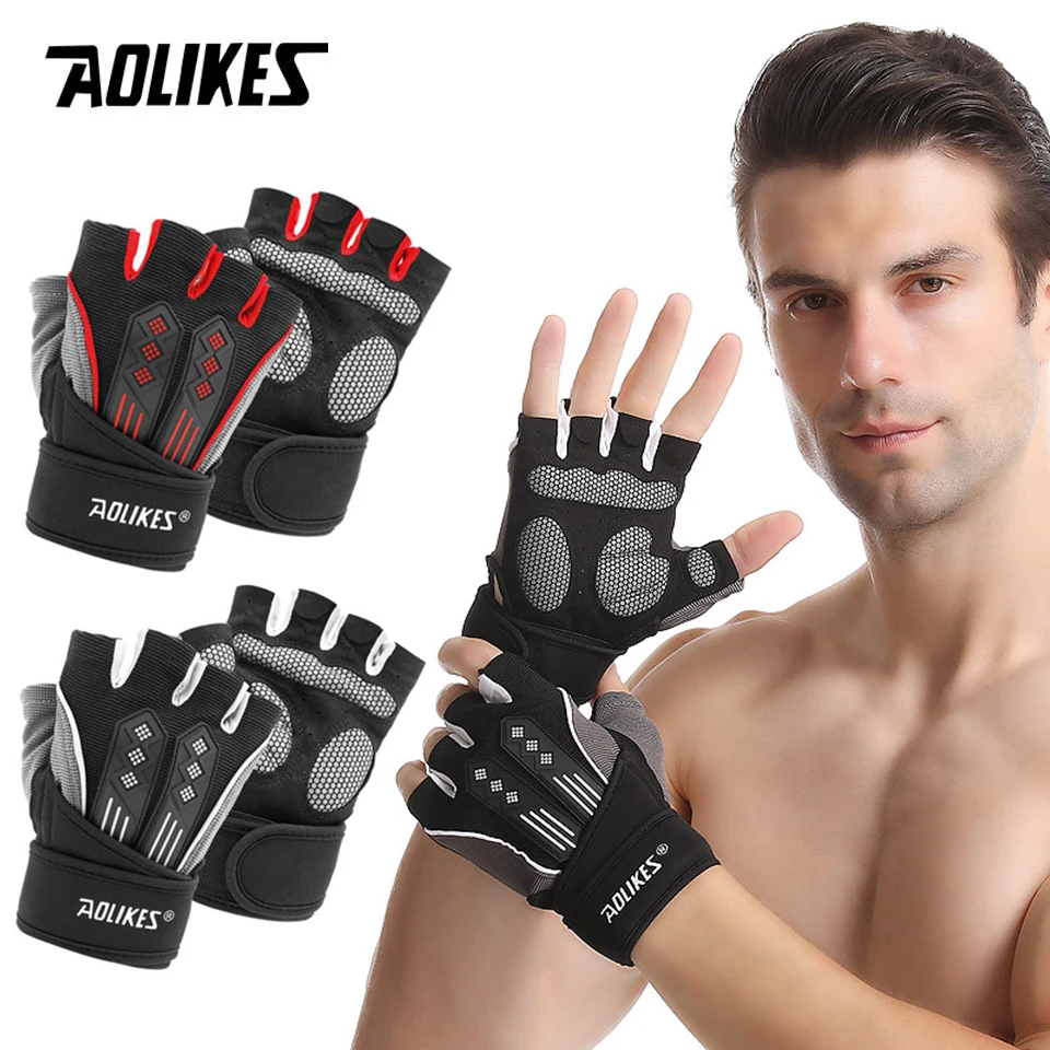 Shockproof Pad Cycling Gloves Half Finger Sport Gloves for Men Women Summer Bicycle Gym Fitness MTB Bike AOLIKES