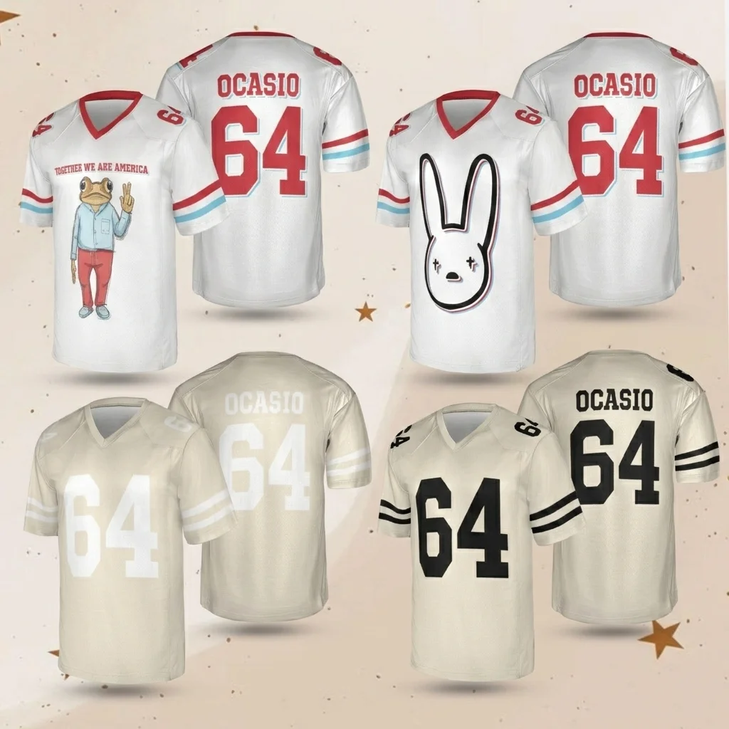 Bad Bunny Y2K Unisex Oversized Football Jersey V-Ausschnitt Kurzarm-T-Shirt Vintage Hip Hop Grafik Nummerndruck Streetwear Tees