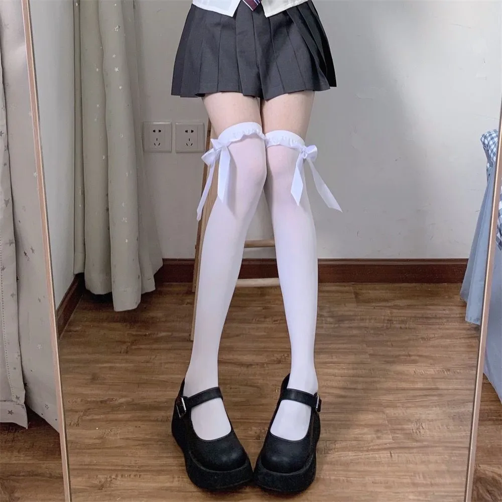 Women's Kawaii Lace Bow Knee-High Socks