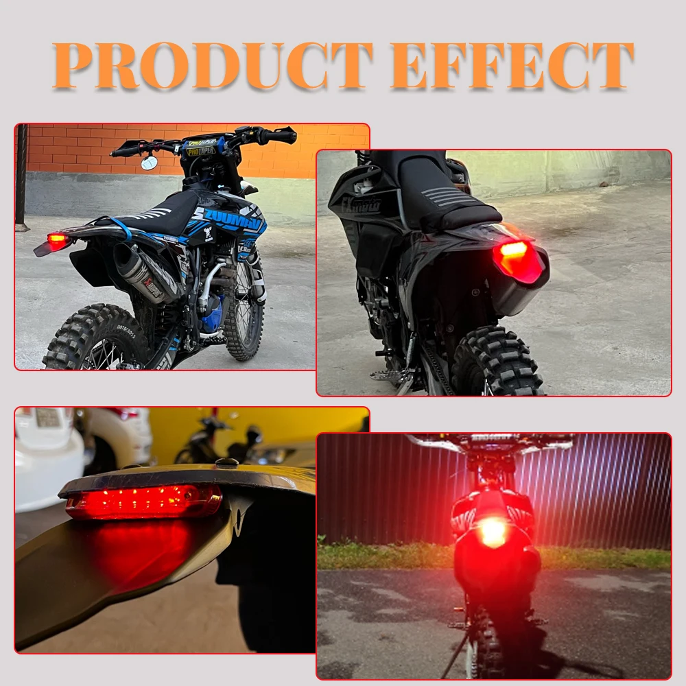 Motorcycle Rear Fender License Plate Bracket Holder 12V LED Taillight Brake Lamp Universal For Enduro Off-Road Bike