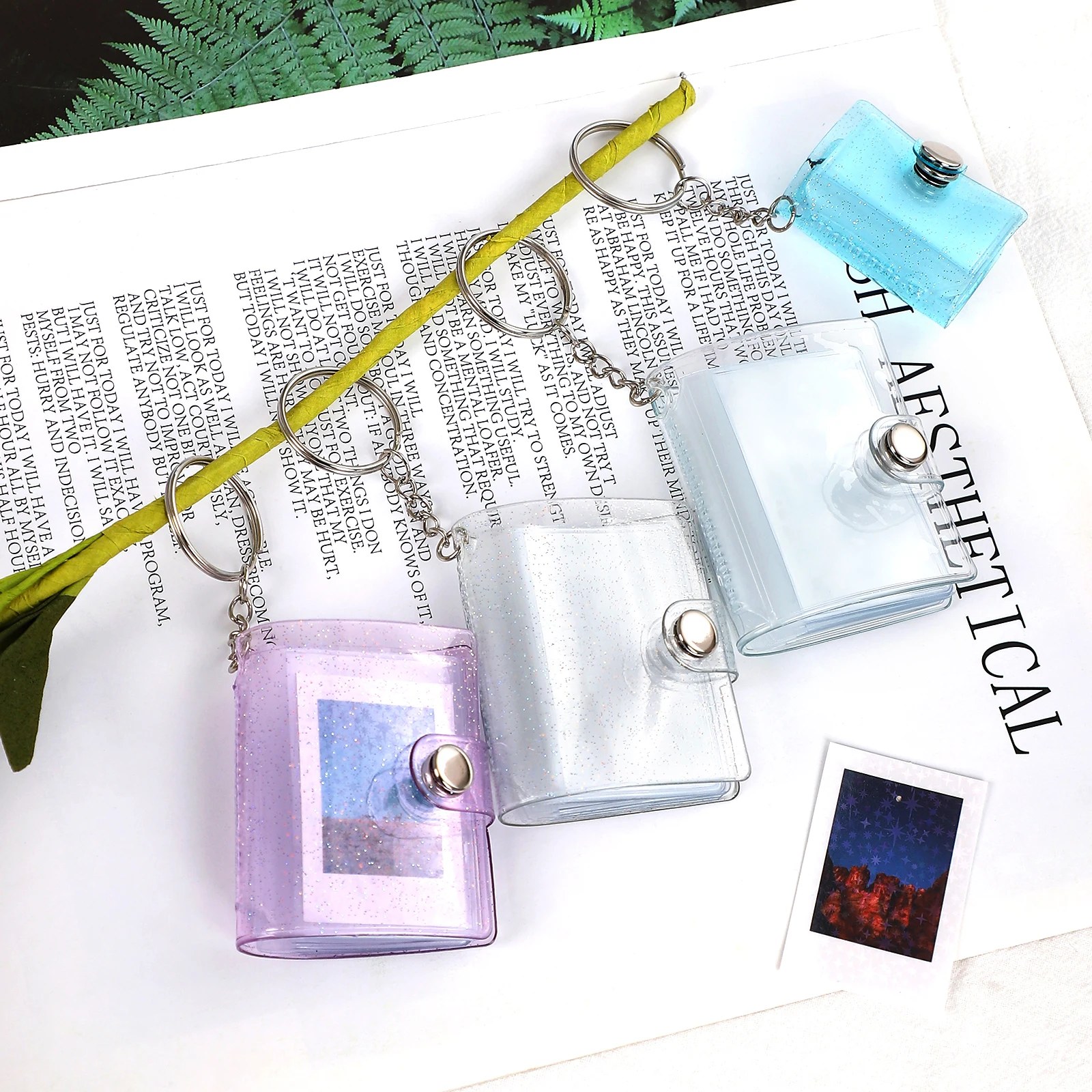 16 시트 귀여운 미니 키 체인 사진 앨범 1/2 인치 스냅 버튼 포켓 폴더 저널 노트 재료 종이 스토리지 도서 편지지