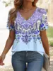 Retro Floral 3D Print T-Shirts Women's Summer Fashion V-Neck Short Sleeve T Shirt Y2K Casual Tees Harajuku Tops Female Clothing