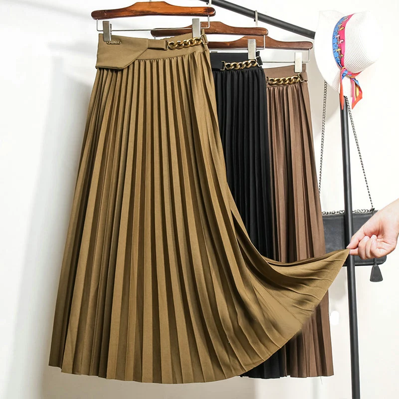 

Женская плиссированная юбка с драпировкой, длинная трапециевидная юбка в стиле ретро, с поясом на резинке, Длинная зимняя юбка до щиколотки, Осень-зима