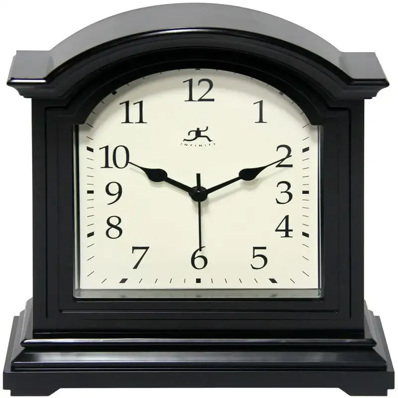 

x 9" Black Analog Semi-Rectangle Traditional Tabletop Clock