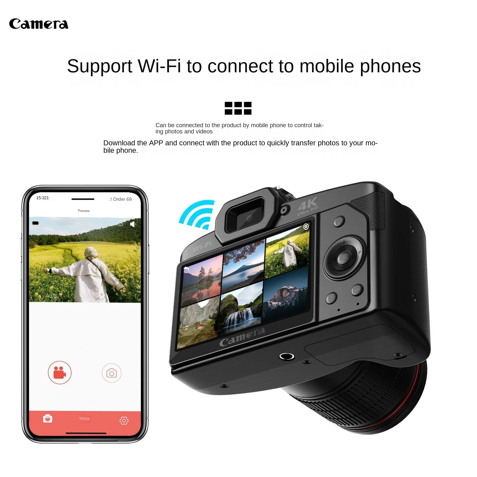 4K High-definition WiFi Digital Camera 1080P Front & Rear Dual Lens Beauty Anti Shake Digital Integrated Camera Night Vision Cam