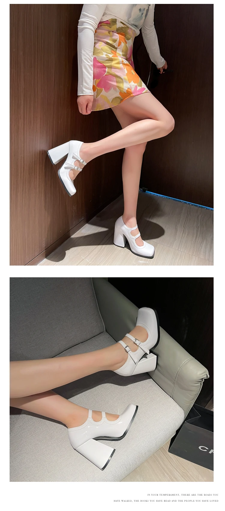 Double Breasted Oversized Sexy High Heels Glossy Patent Leather Super Chunky Heel Square Toe Breathable Cutout Pumps