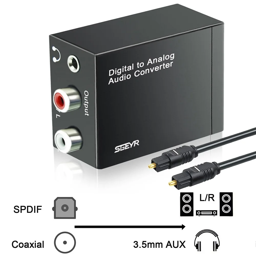 

DAC Digital Audio to Analog Audio Converter,SGEYR Digital SPDIF Toslink Coaxial to Analog RCA L/R 3.5mm Audio Converter Adapter