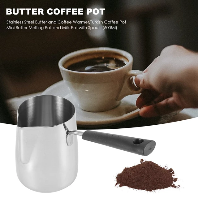 Stainless Steel Butter and Coffee Warmer,Turkish Coffee Pot,Mini Butter Melting Pot and Milk Pot with Spout -(350ml), Size: 12.5, Silver