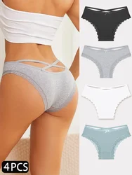 4PCS Women's Cotton Briefs - Sexy & Comfortable Elastic Underwear Panties in Solid Colors - M (Set1)