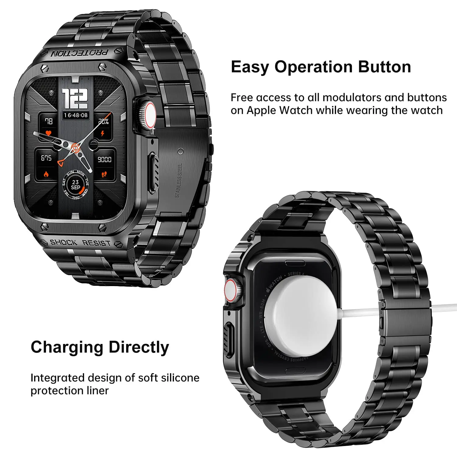 Correa de lujo y funda para Apple Watch 8, banda Ultra de 49mm, 45mm, 45mm, 44mm, cubierta de marco de parachoques, accesorios de acero para iwatch series 4, 5, SE, 6, 7
