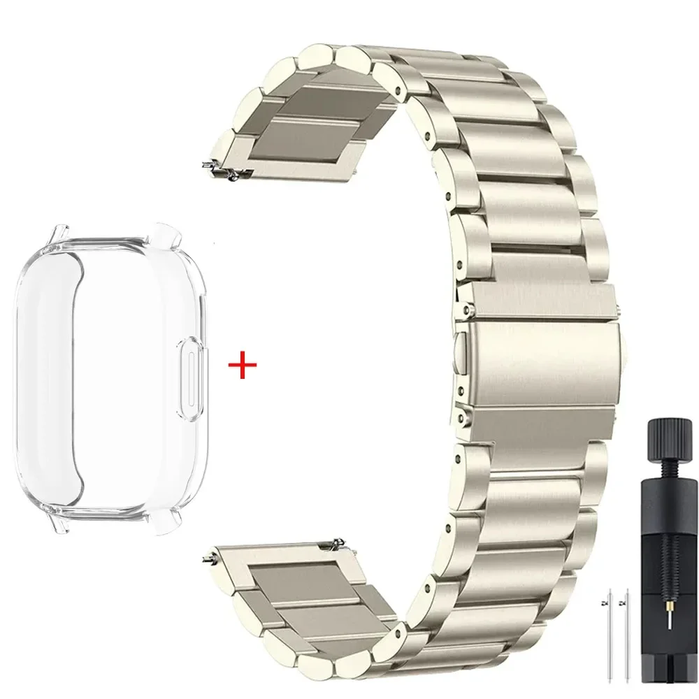 Luxury Metal Strap with TPU Soft Case for Premium Smartwatches - Stainless Steel Watchband Correa