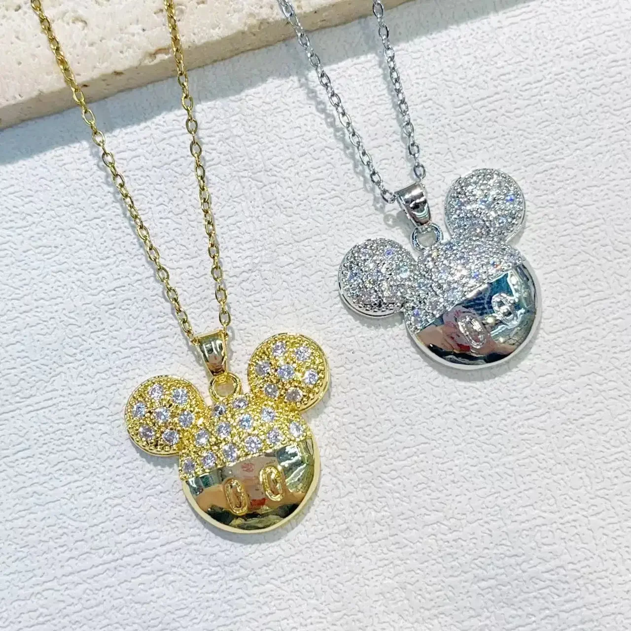 

Disney Cartoon Minnie Mouse Head Studded Zircon Pendant Necklace for Women Girls Stainless Steel Chain Birthday Gifts for Friend