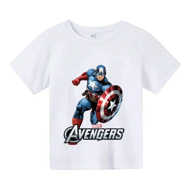 thumbnail image 1 of Camiseta de algodón hippie de Marvel Fashion Card Capitán América Spider-Man, camiseta de manga corta de verano para niños, camiseta informal de manga corta súper genial, 1 of 5