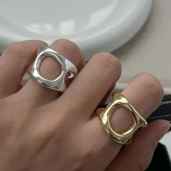 Anelli in argento sterling 925 per le donne Gioielleria raffinata geometrica Anello cavo ampio semplice regolabile per il regalo di compleanno della festa