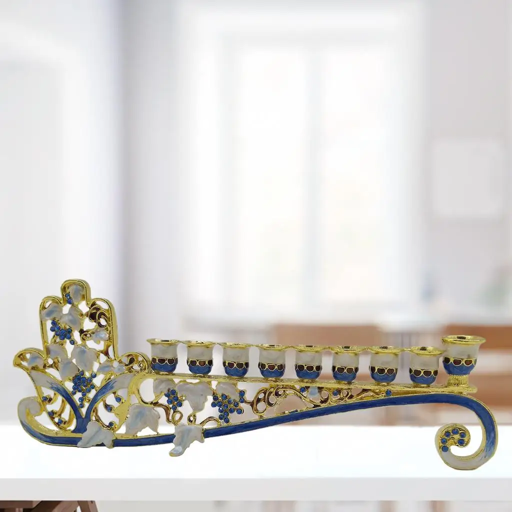 Hanukkah Hand Painted Enamel Menorah Candelabra Chanukah Temple Candlesticks 9 Branches Candle Holder