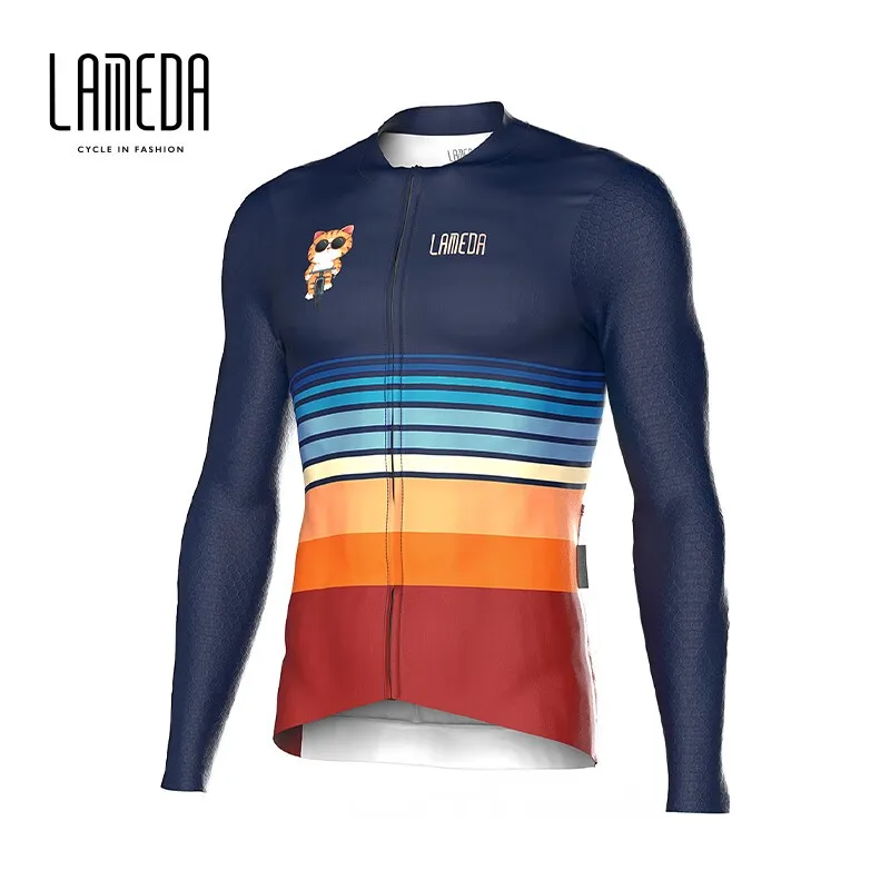 

Lameda Bike Clothes Men Long Sleeve Cyling Clothing Breathable MTB Bike Clothing With Pocket QuickDrying Cycling Clothing Blue