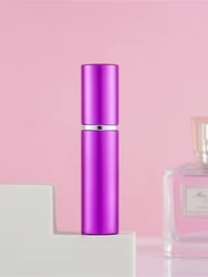 Compact 5ml Refillable Perfume Spray Bottle with Atomizer - Sleek Aluminum Travel Case (PURPLE)
