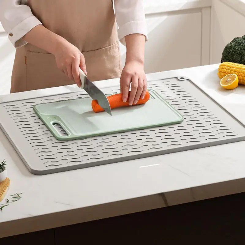 40 x 30cm Silicone Dish Drying Mat Heat Resistant Foldable Non-Slip Dish Draining Mat Kitchen Countertop Drip Tray Sink Pad