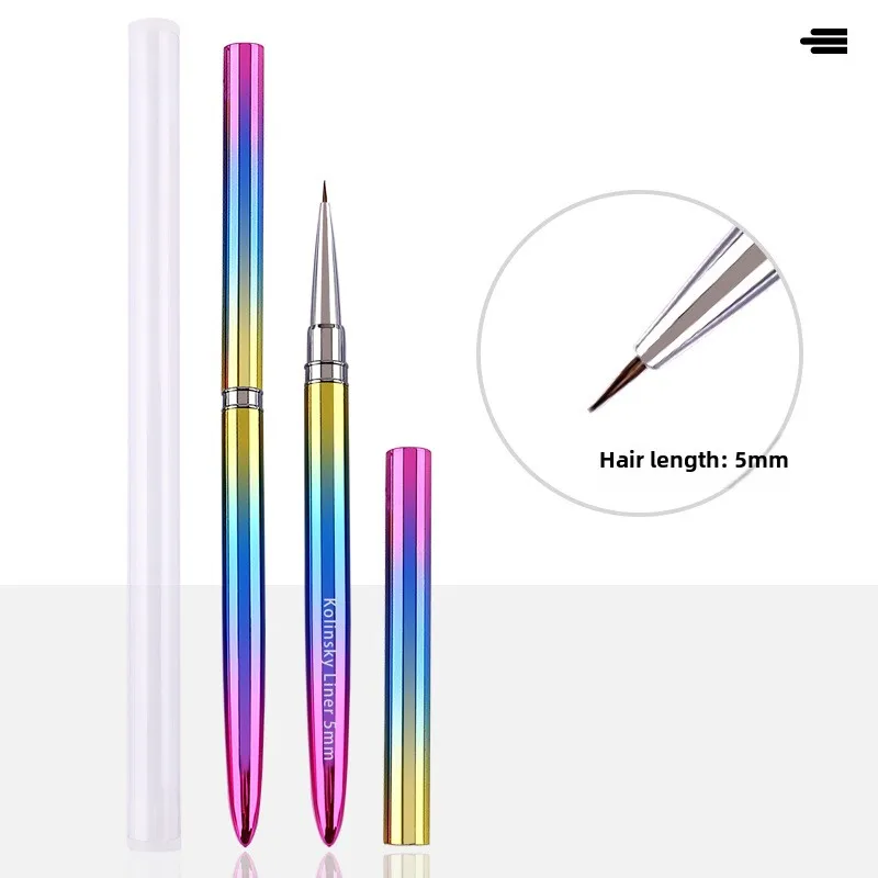 Nail Art Brush Rainbow Metal Long 100% Pure Natural Hair Professional Kolinsky Nails Art Liner Brush Nail Art Pen for Nail Desig 6