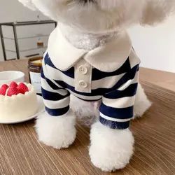 Striped Summer Polo Shirt for Small Dogs - Soft Pet T-Shirt Dress (Blue)
