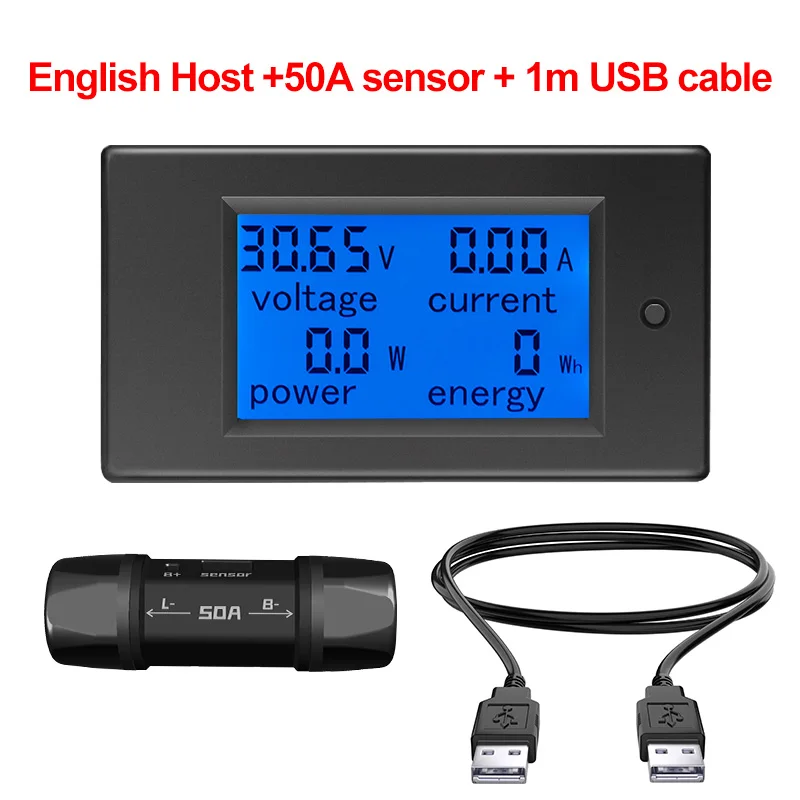 

Цифровой USB-измеритель, USB-вольтметр, амперметр, ЖК-дисплей, 4 в 1, детектор напряжения и силы тока постоянного тока, шунт, 50 А, 1 м