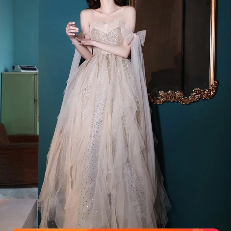 

Temperament Banquet Champagne Special Interest Light Luxury Birthday Party Art Exam Host Dress