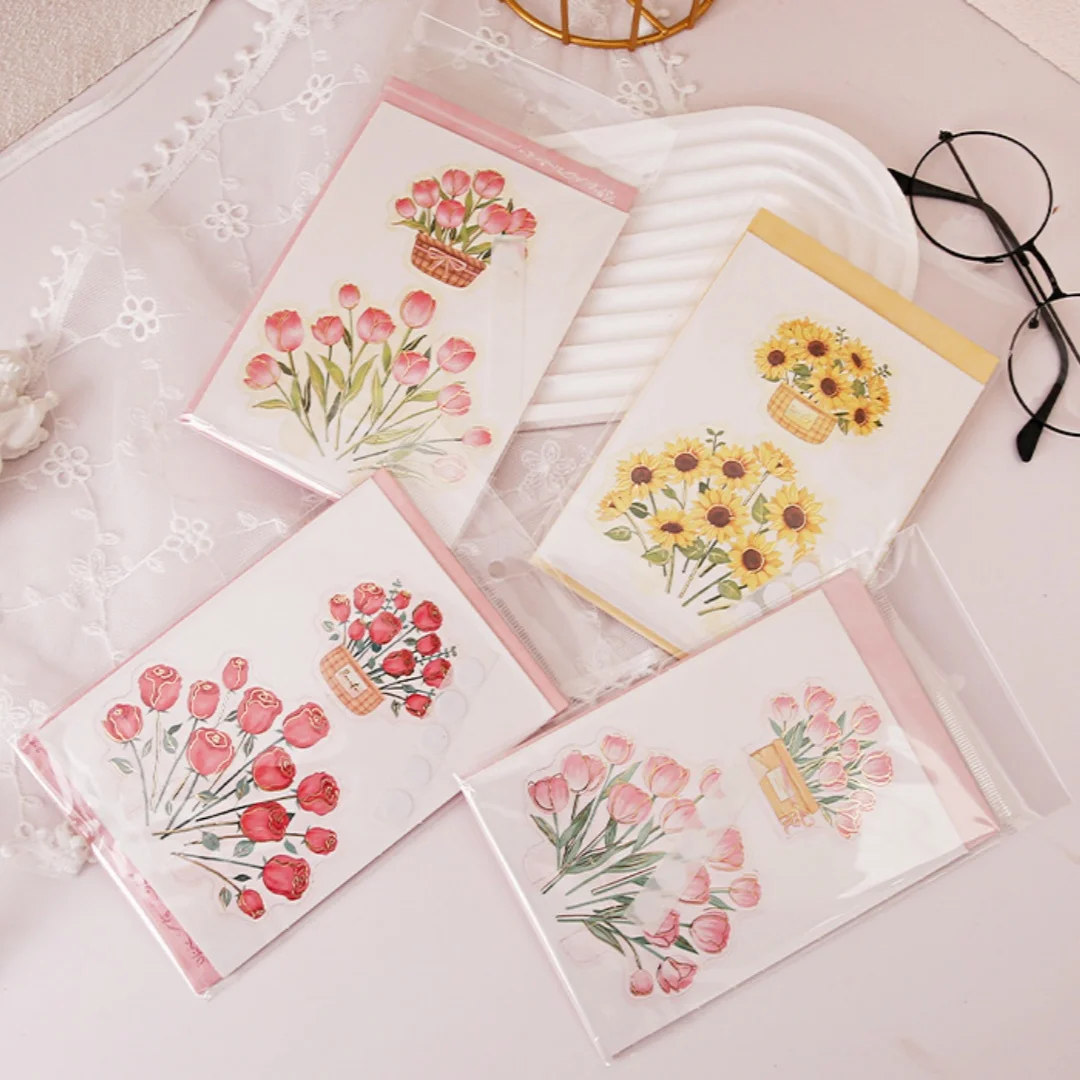 Greeting Cards Pop-Up 3d Tulips Roses Sunflowers Bouquet Mother'S Day Blessings Creative Card Gift For Mother