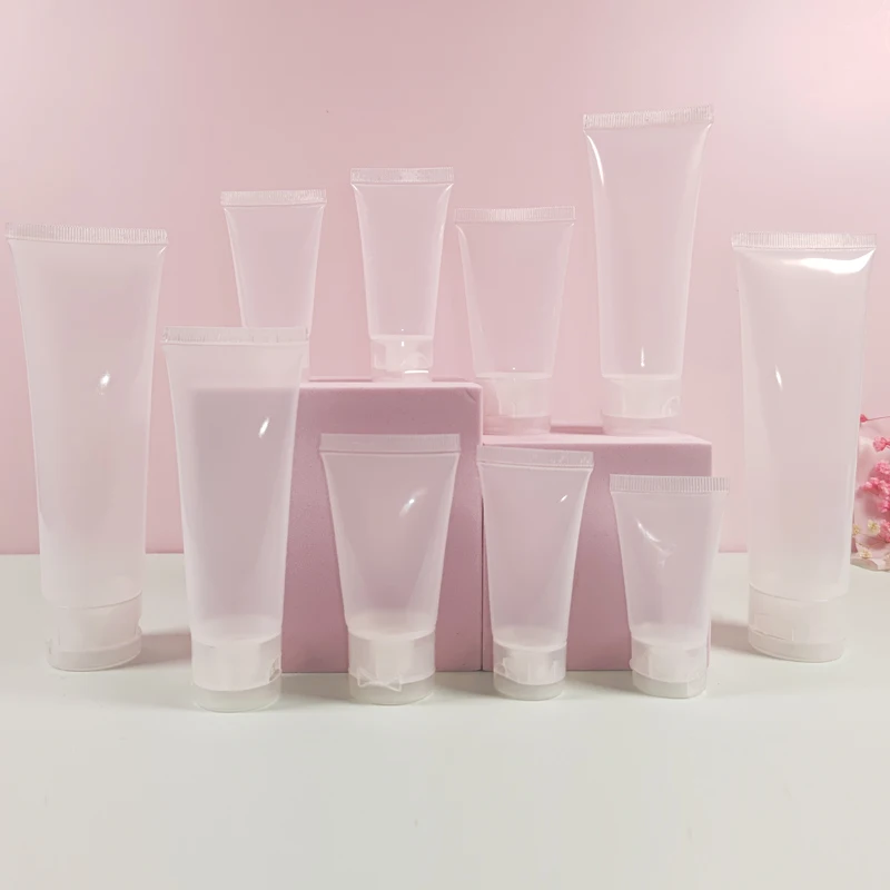 

100Pcs Plastic Empty Soft Tubes Refillable Facial Cleanser Hand Cream Cosmetic Lotion Flip Lid Containers Makeup Sample Bottles
