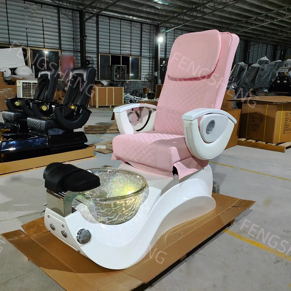 NailFengShengSalon Furniture Equipment White Golden Electric Reclining Massage Manicure Foot Spa Luxury Pedicure Chairs