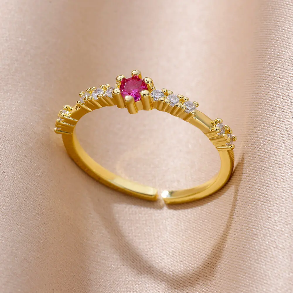 Tiny Green Zircon Round Rings For Women