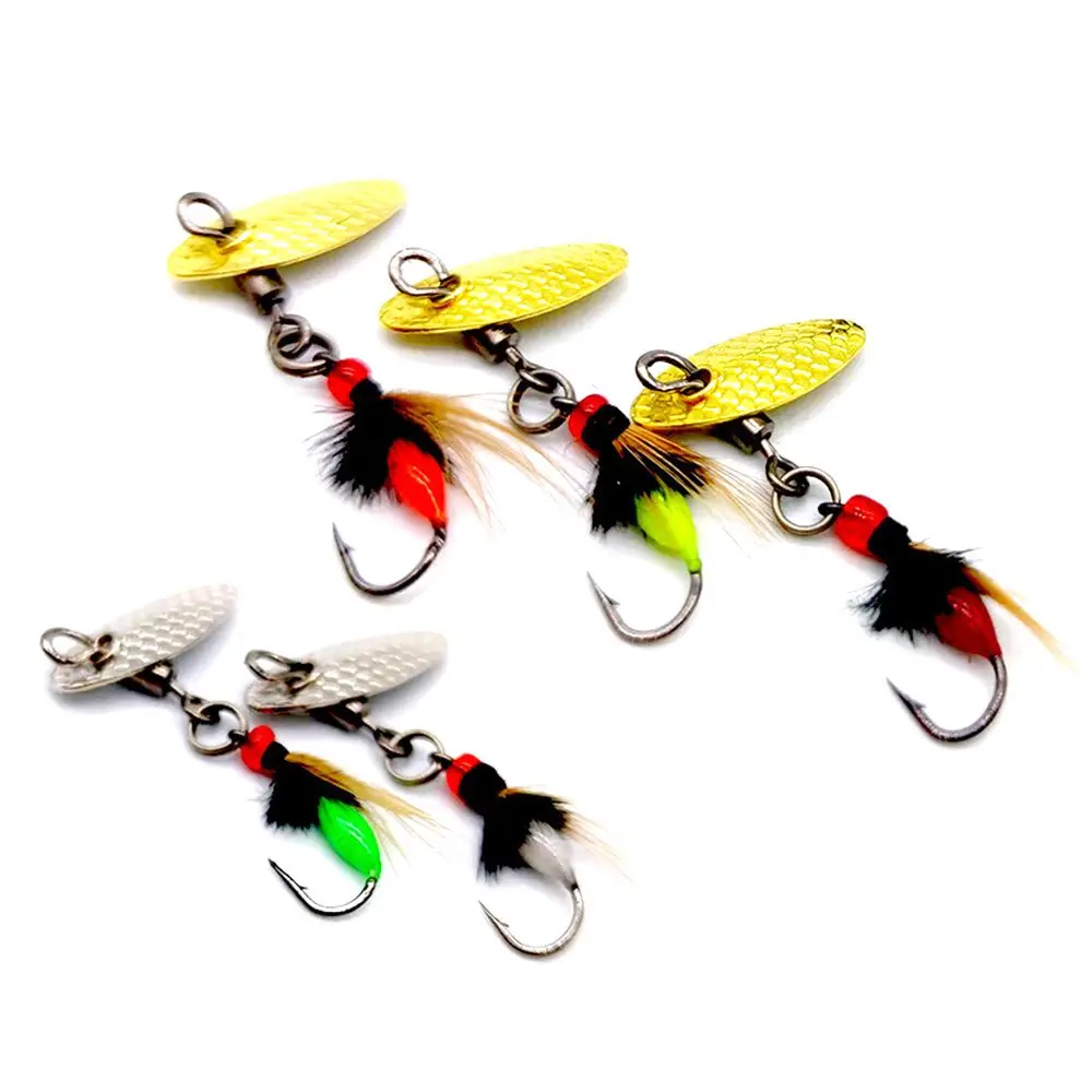 5pcs Fish Bladed Inline Spinner Fishing Lure Fly Tying Poisonous Mosquito  Hook Fishing Group Micro-Sequin Sequins Spinning Fly