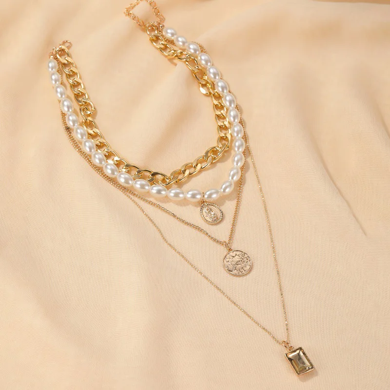 Perlen-Choker-Halsketten für Damen 2026 Vintage Geometrische Halsketten & Anhänger Vintage Goldfarben Collier Femme Schmuck – Detail 15