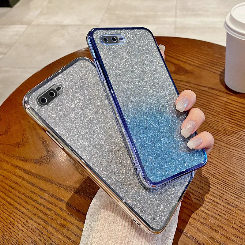 Shiny Glitter Plating Silicone Soft Back Cover with Camera Lens Protection