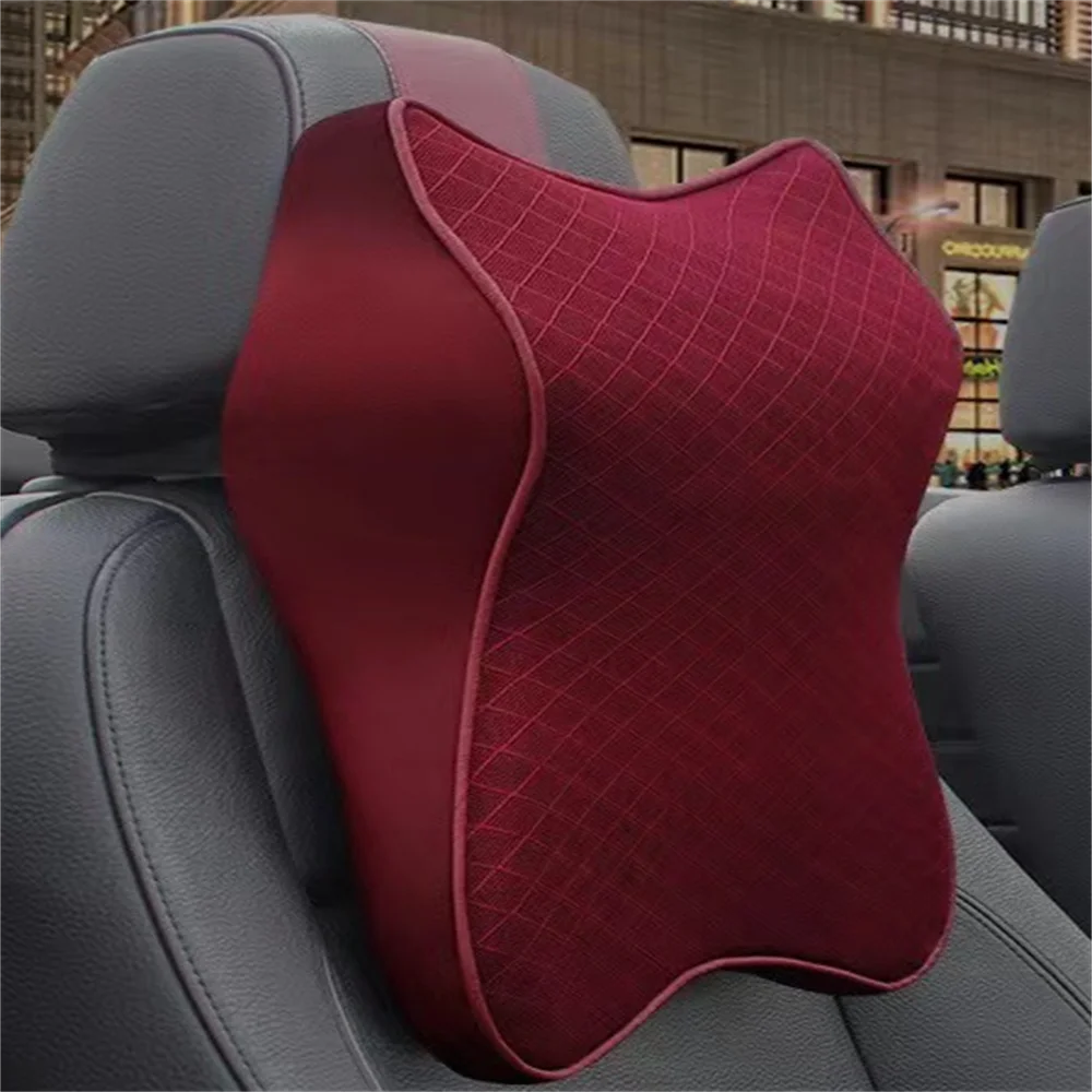 1PCS Car Headrest Neck Pillow Mesh Fabric Car Neck Headrest Pillow Seat Head Support Cushion Memory Foam Cotton Auto Parts