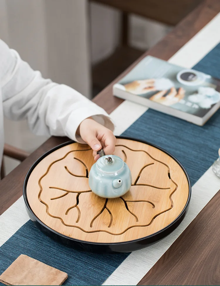 Description Picture 5 of itemTea Tray Tray Office Household Simple Mini Set Melamine Dry Brewing Water Storage Small Tea Table Japanese-style Bamboo Tea Tray