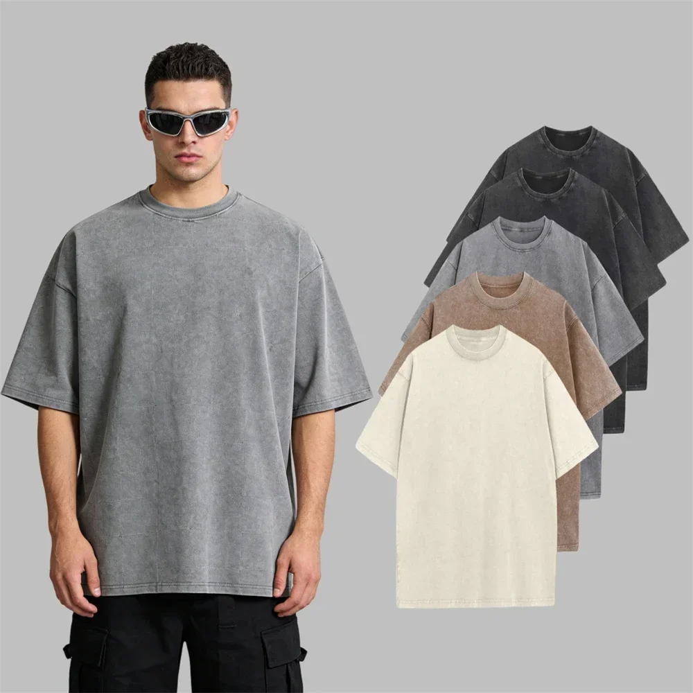 Men's Cotton Linen T Shirts 5 Pack Retro Oversized Tees Loose Fit Streetwear O Neck Solid Color Plus Size Summer Top