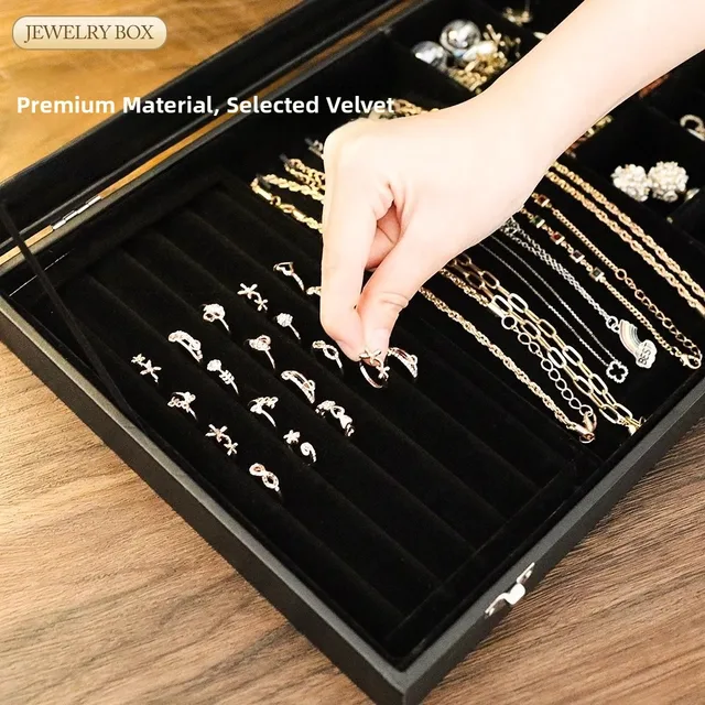 Boîte à bijoux noire avec couvercle, pour collier, bague, boucle d'oreille, Bracelet, affichage de rangement, cuir anti-poussière, Style décontracté, Surface dure