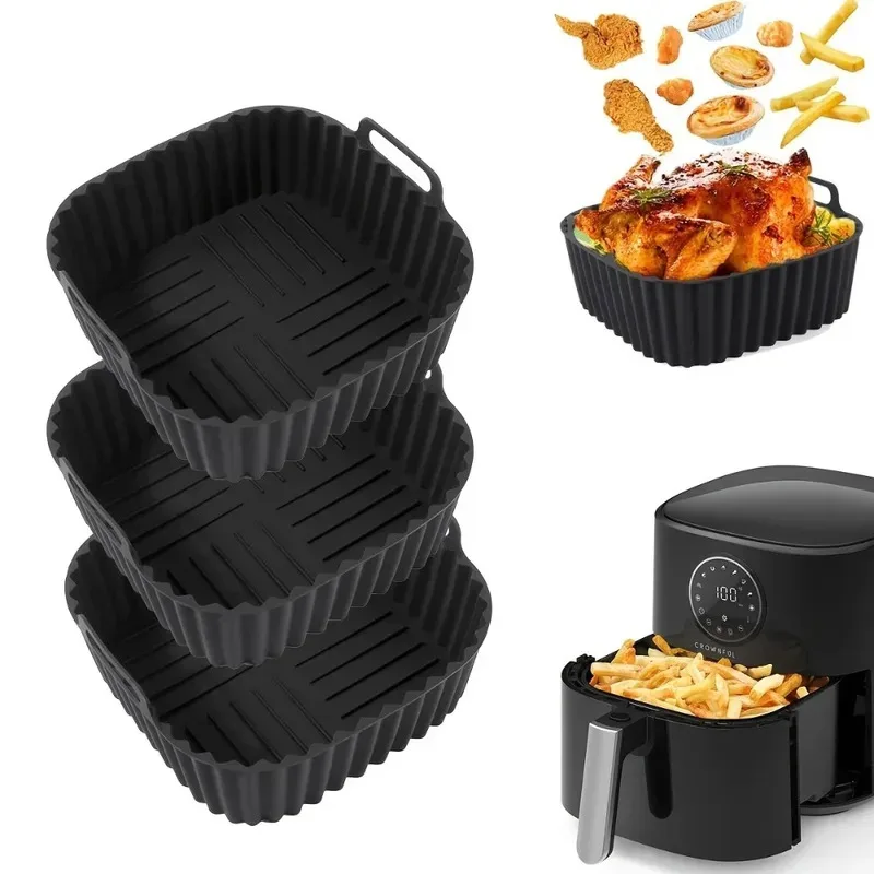Eco-Friendly Silicone Air Fryer Liners - Non-Stick Square Basket Mats