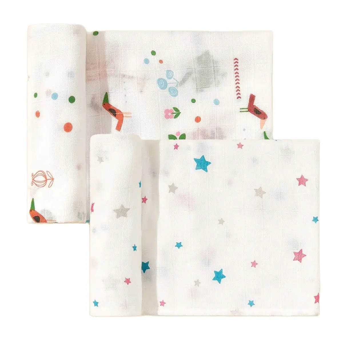 

2 pcs Newborn Baby Cartoon Printed Bamboo Cotton Swaddle Towel